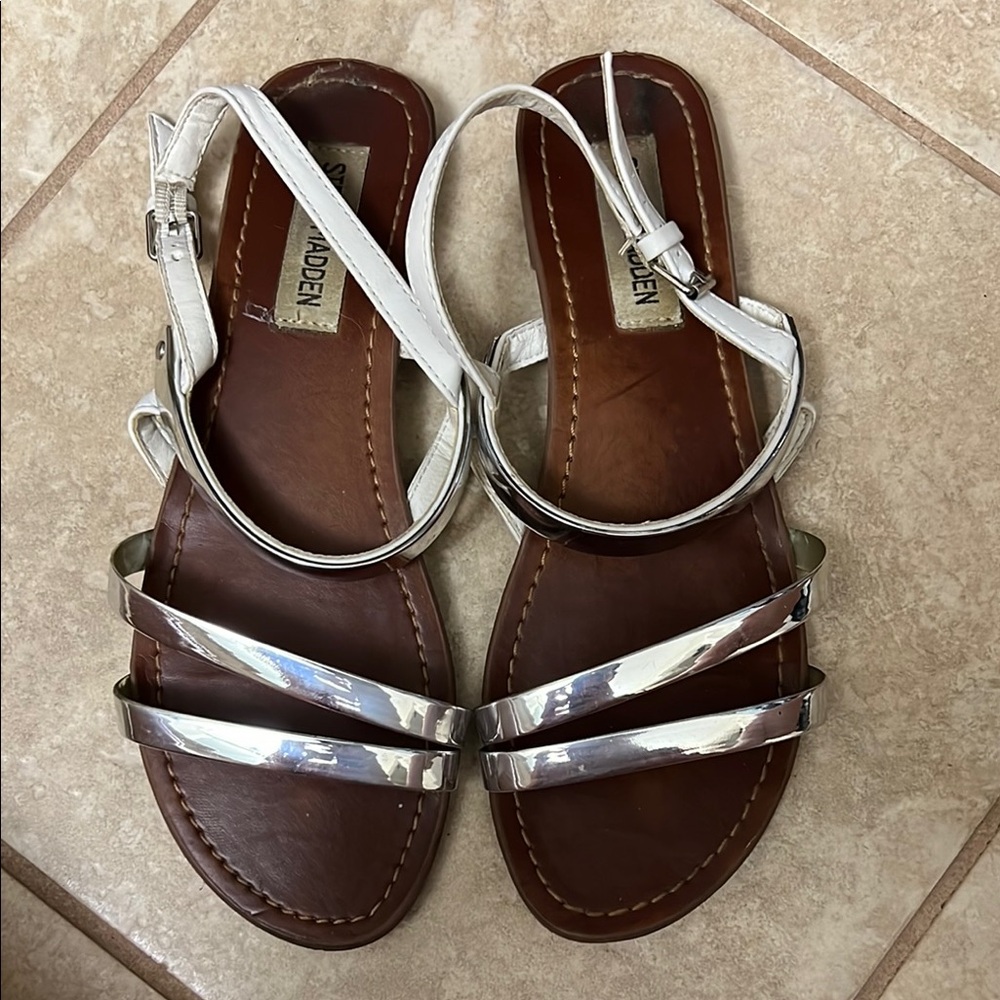 Steve Madden Silver and Brown Strappy Sandals